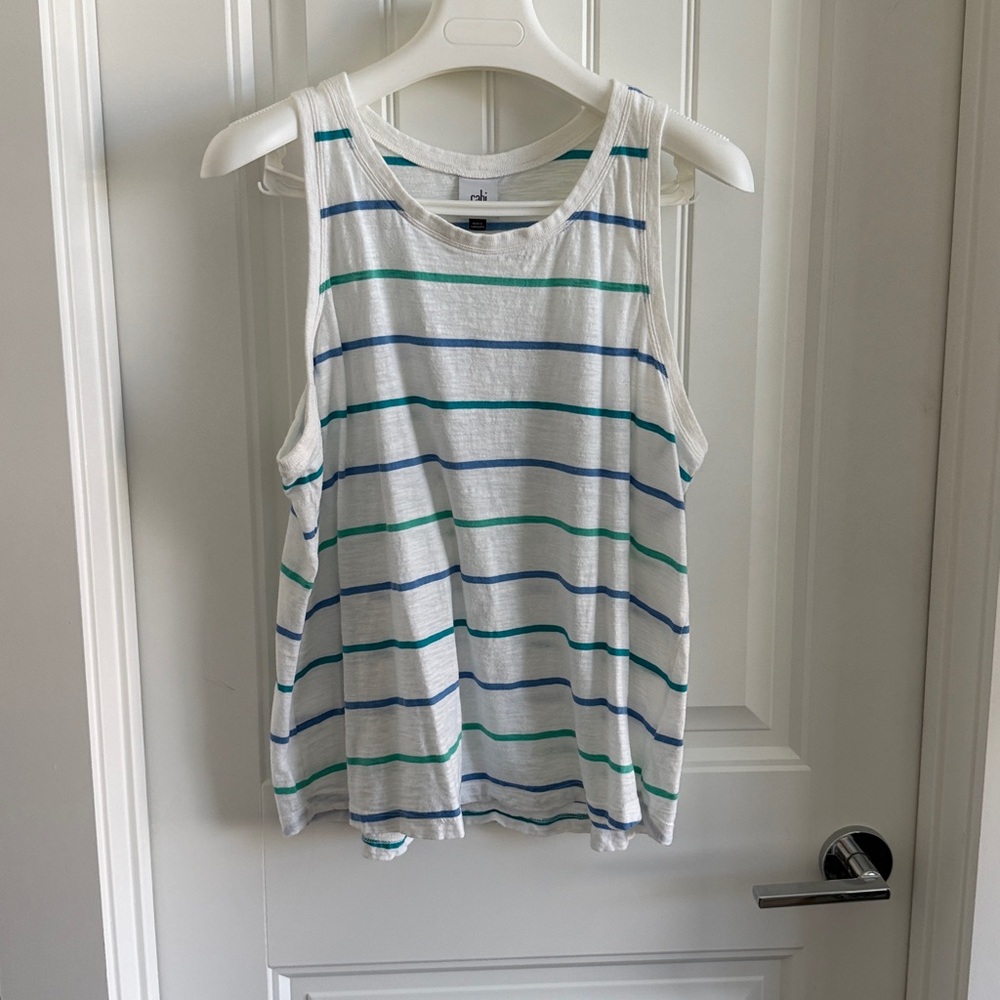 CAbi White Top with Blue and Green Stripes